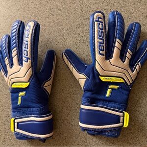 Reusch Blue Goalkeeper Gloves with Yellow Accents